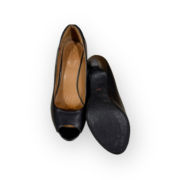 Clark’s Indigo Wessex Eider Black Leather Peep Toe Pump Shoes 6M - Picture 5 of 11